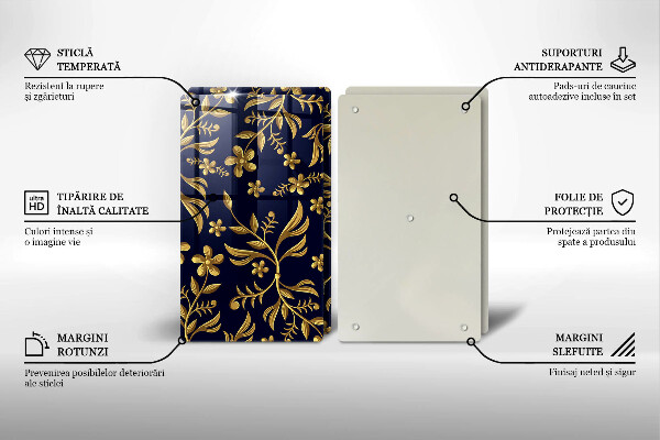 Kuchynská doska veľká zo skla Motív zlatého kvetu