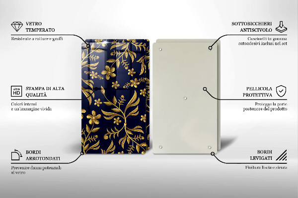 Kuchynská doska veľká zo skla Motív zlatého kvetu