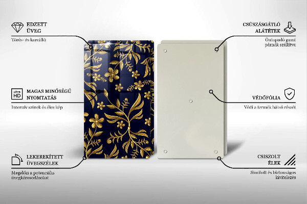 Kuchynská doska veľká zo skla Motív zlatého kvetu