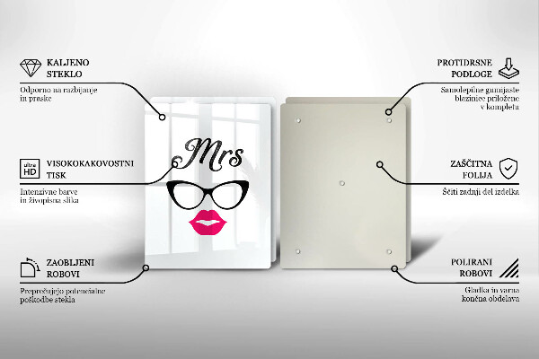 Sklenená doska na krájanie Mrs Mr