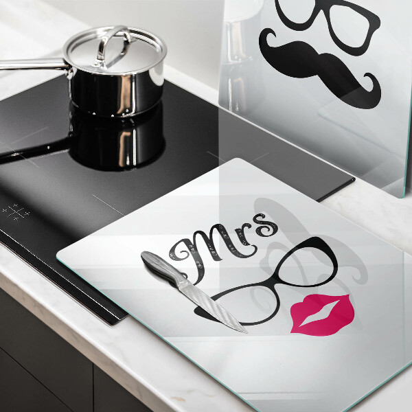 Sklenená doska na krájanie Mrs Mr