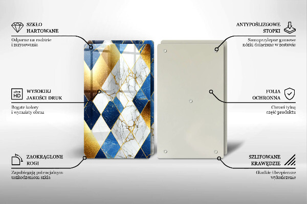 Kuchynská doska veľká zo skla Zlaté mramorové kosoštvorce