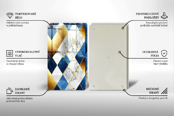 Kuchynská doska veľká zo skla Zlaté mramorové kosoštvorce