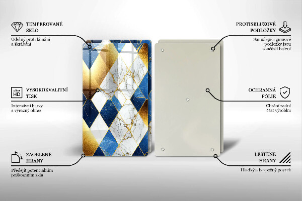 Kuchynská doska veľká zo skla Zlaté mramorové kosoštvorce