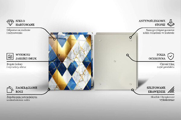 Kuchynská doska veľká zo skla Zlaté mramorové kosoštvorce