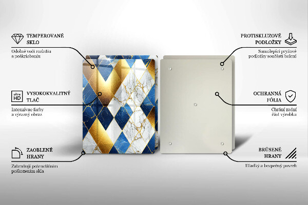 Kuchynská doska veľká zo skla Zlaté mramorové kosoštvorce