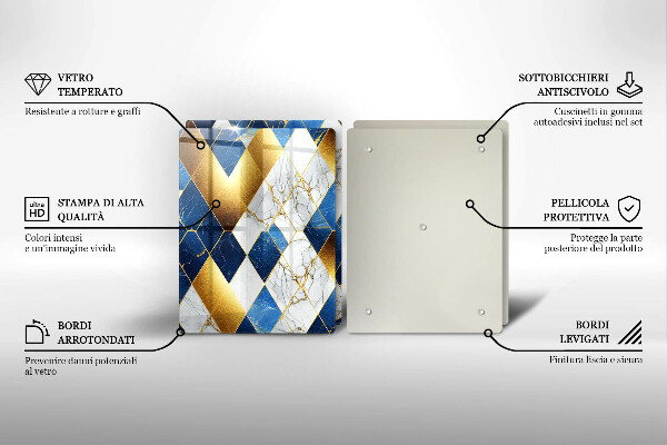 Kuchynská doska veľká zo skla Zlaté mramorové kosoštvorce