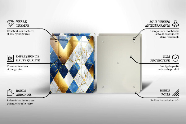 Kuchynská doska veľká zo skla Zlaté mramorové kosoštvorce