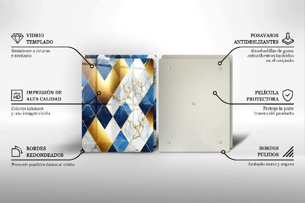 Kuchynská doska veľká zo skla Zlaté mramorové kosoštvorce