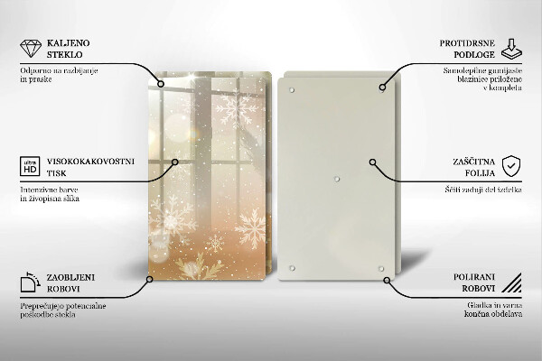 Kuchynská doska veľká zo skla Snehové vločky