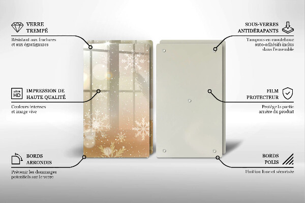 Kuchynská doska veľká zo skla Snehové vločky