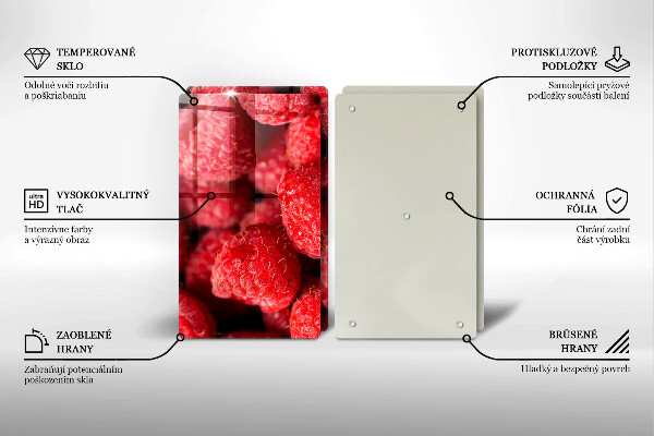 Kuchynská doska veľká zo skla Malinové ovocie