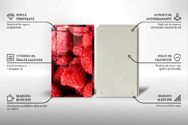 Kuchynská doska veľká zo skla Malinové ovocie