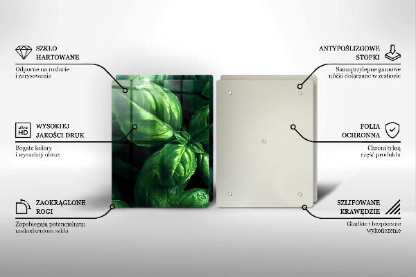 Kuchynská doska veľká zo skla Listy bazalky