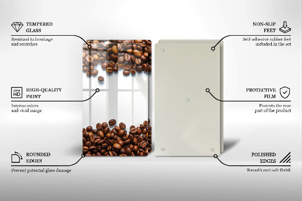 Kuchynská doska veľká zo skla Kávové zrná