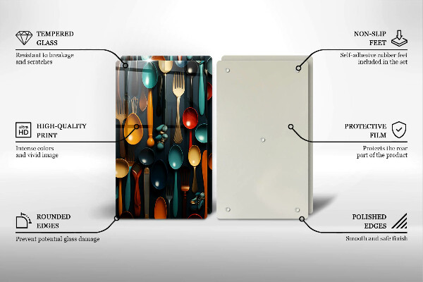 Kuchynská doska veľká zo skla Farebné lyžice a vidličky