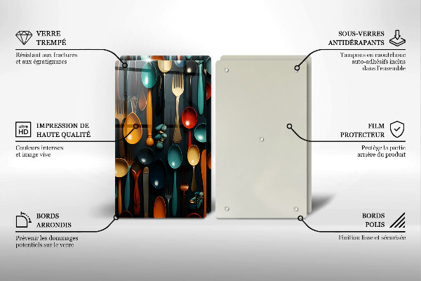 Kuchynská doska veľká zo skla Farebné lyžice a vidličky