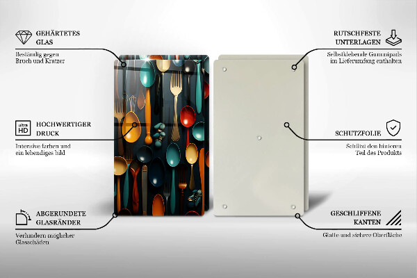 Kuchynská doska veľká zo skla Farebné lyžice a vidličky