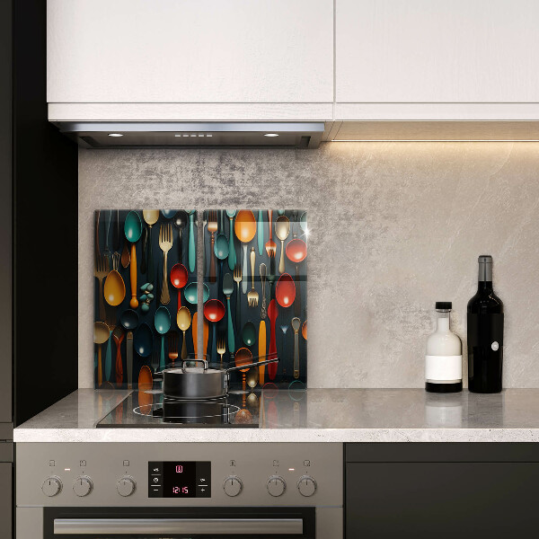 Kuchynská doska veľká zo skla Farebné lyžice a vidličky