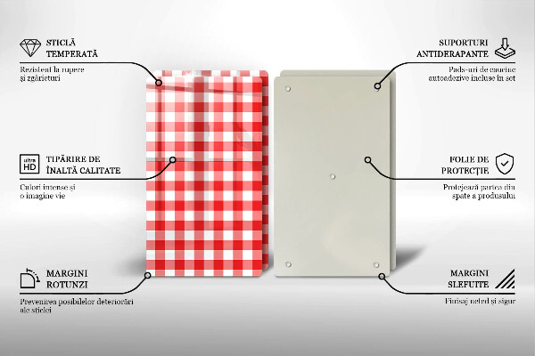 Kuchynská doska veľká zo skla Červeno-biely kockovaný vzor
