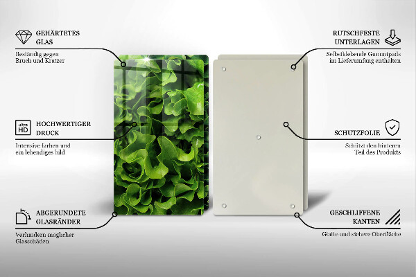 Kuchynská doska veľká zo skla Listy zeleného šalátu