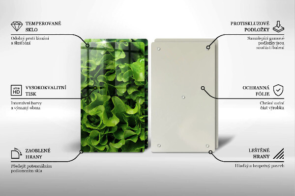 Kuchynská doska veľká zo skla Listy zeleného šalátu