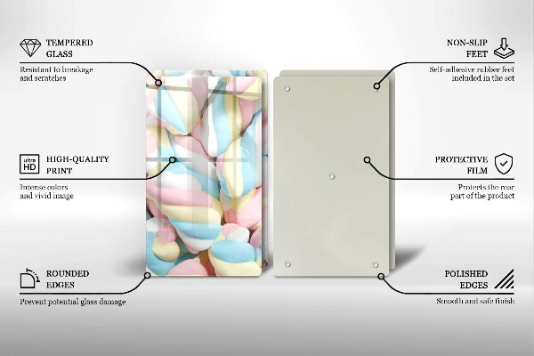 Kuchynská doska veľká zo skla Farebné marshmallows