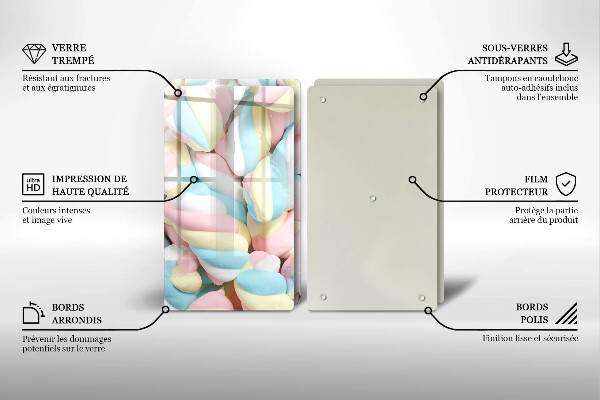 Kuchynská doska veľká zo skla Farebné marshmallows