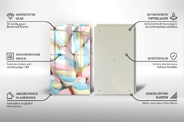 Kuchynská doska veľká zo skla Farebné marshmallows