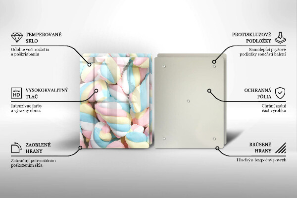 Kuchynská doska veľká zo skla Farebné marshmallows