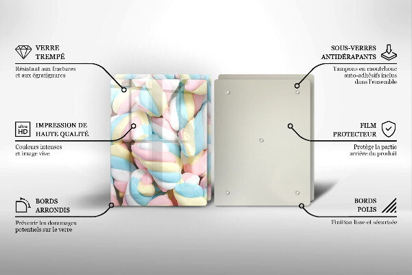 Kuchynská doska veľká zo skla Farebné marshmallows