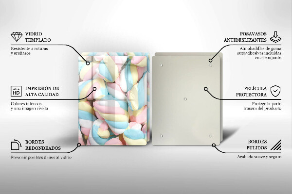 Kuchynská doska veľká zo skla Farebné marshmallows