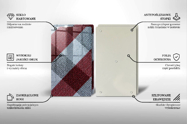 Kuchynská doska veľká zo skla Červeno-biely kockovaný vzor