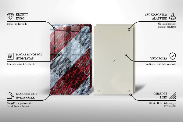 Kuchynská doska veľká zo skla Červeno-biely kockovaný vzor