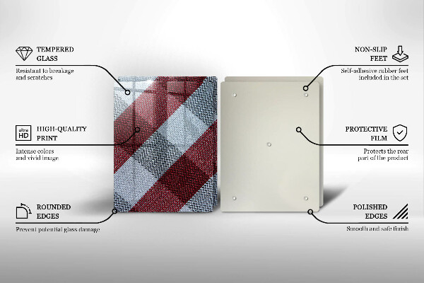 Kuchynská doska veľká zo skla Červeno-biely kockovaný vzor