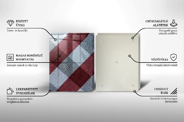 Kuchynská doska veľká zo skla Červeno-biely kockovaný vzor