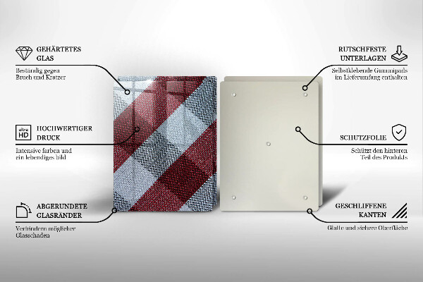 Kuchynská doska veľká zo skla Červeno-biely kockovaný vzor