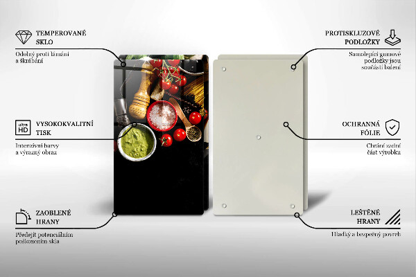 Kuchynská doska veľká zo skla Talianske prísady a koreniny