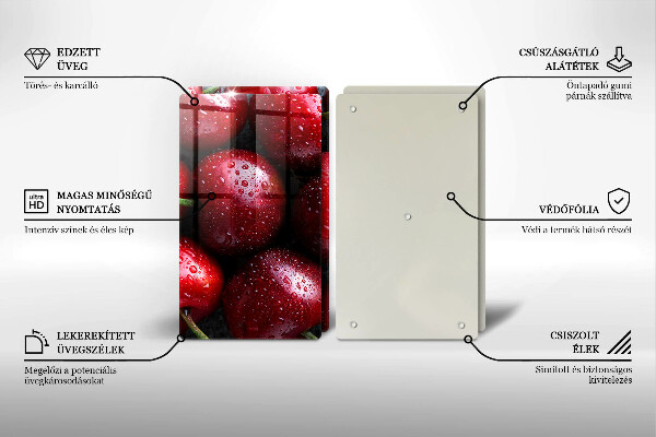 Kuchynská doska veľká zo skla Detailný záber na čerešne
