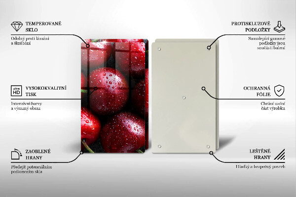 Kuchynská doska veľká zo skla Detailný záber na čerešne