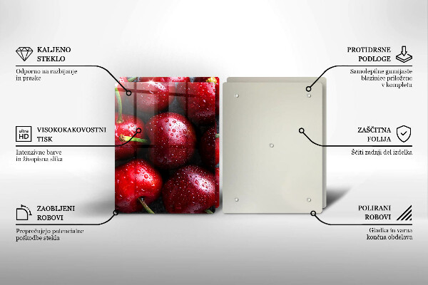 Kuchynská doska veľká zo skla Detailný záber na čerešne