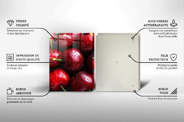 Kuchynská doska veľká zo skla Detailný záber na čerešne