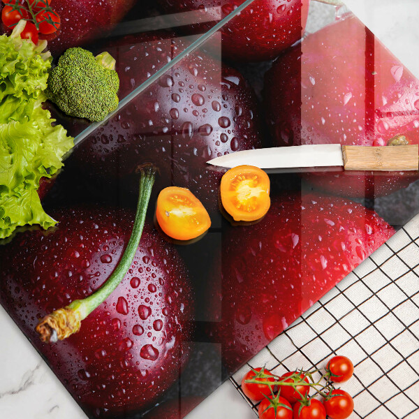 Kuchynská doska veľká zo skla Detailný záber na čerešne