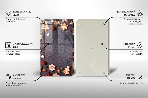 Kuchynská doska veľká zo skla Perníkové Vianoce