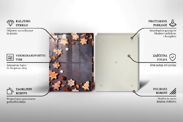 Kuchynská doska veľká zo skla Perníkové Vianoce