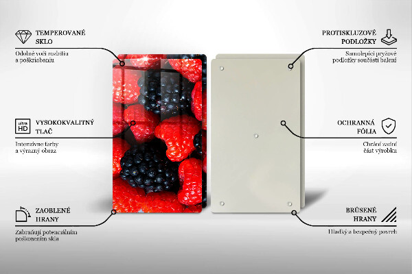Kuchynská doska veľká zo skla Maliny a černice