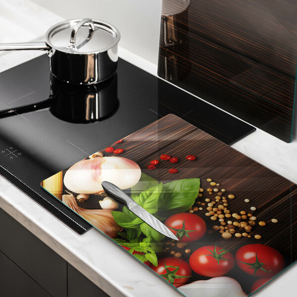 Kuchynská doska veľká zo skla Zelenina na stole