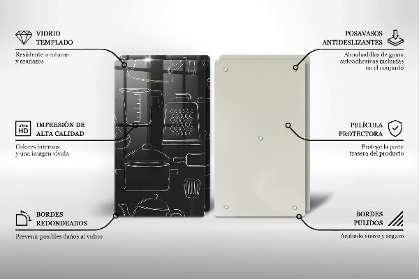 Kuchynská doska veľká zo skla Kreslené kuchynské doplnky