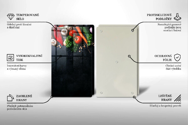 Kuchynská doska veľká zo skla Farebná zelenina