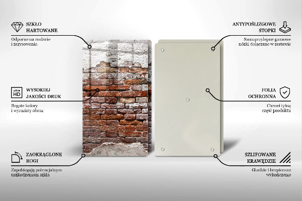 Kuchynská doska veľká zo skla Stará tehlová a betónová stena